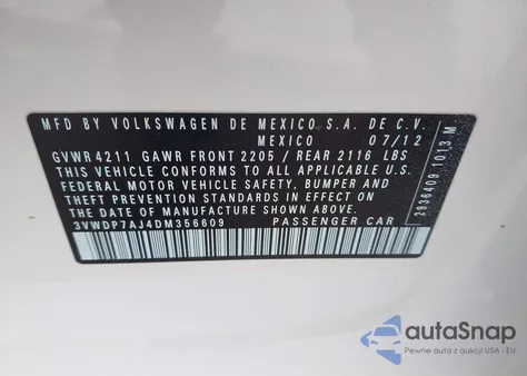 2013 Volkswagen Jetta 2.5L Se from USA, damaged, VIN 3VWDP7AJ4DM356609